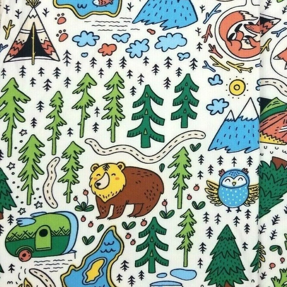 Camping Scene YOGA Leggings Animals Trees High Waisted Leggings PLUS SIZE - NWT - Picture 2 of 4